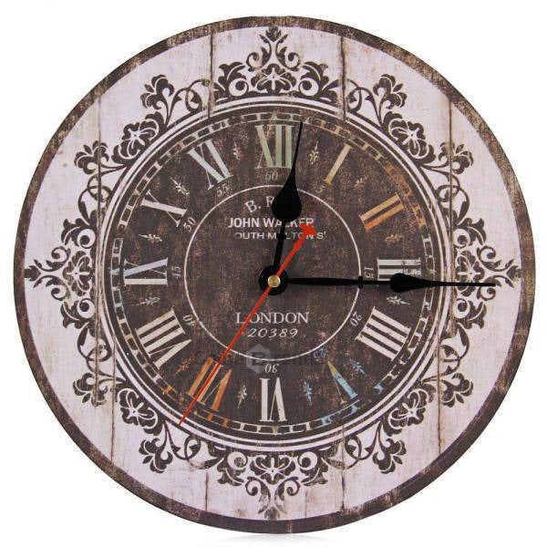 Ronde vintage klok met verweerd hout