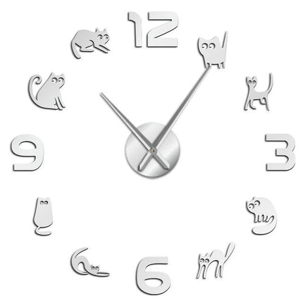 Grote 3D wandklok met katten stickers