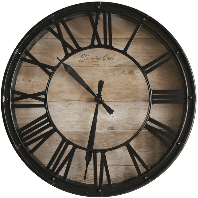 Grote industriële klok metaal en hout