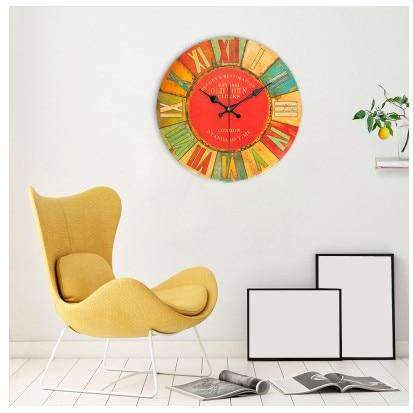 Grote wandklok vintage veelkleurig design