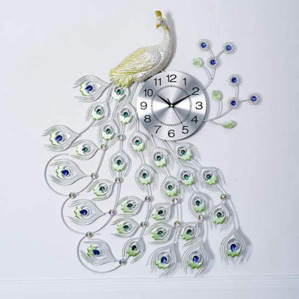 Grote zilveren pauw wandklok design