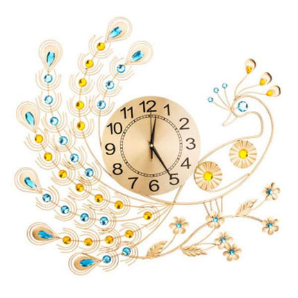 Grote metalen pauw wandklok goud