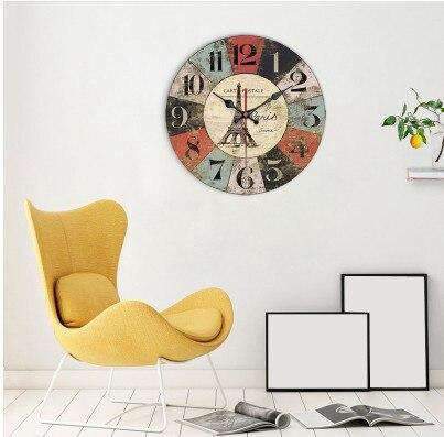 Grote vintage wandklok met Eiffeltoren