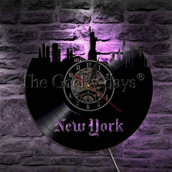 Vinylplaat wandklok met New York skyline