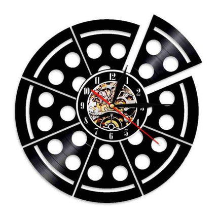 Vinylplaat klok in pizza met punt