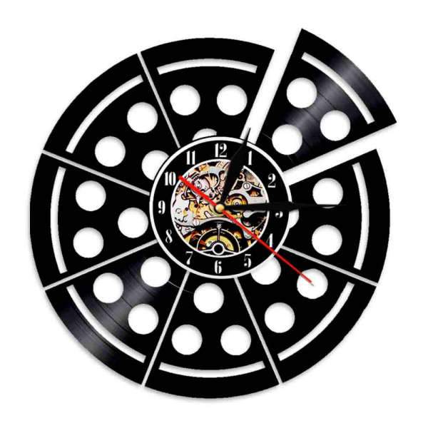 Vinylplaat klok in pizza met punt