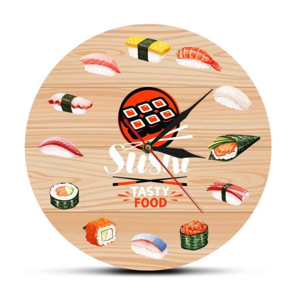 Houten wandklok met Japans sushi thema