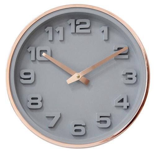 Grijze Wandklok met 3D Cijfers