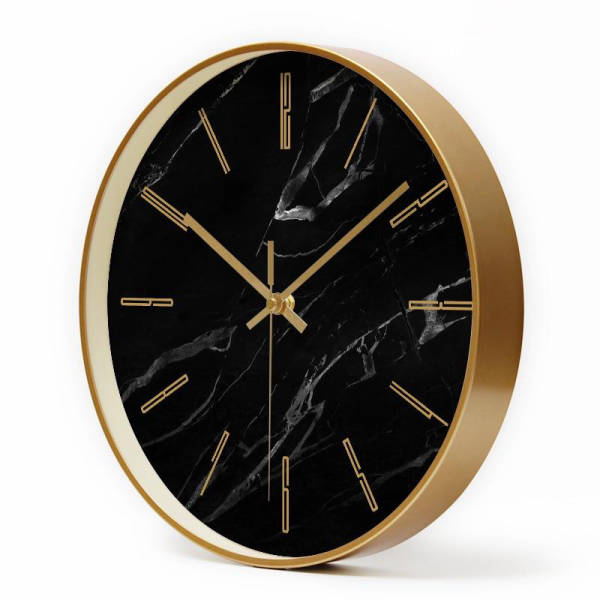 Ronde wandklok met marmerlook en goud