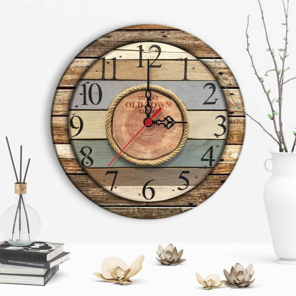 Houten wandklok met rustiek touw detail