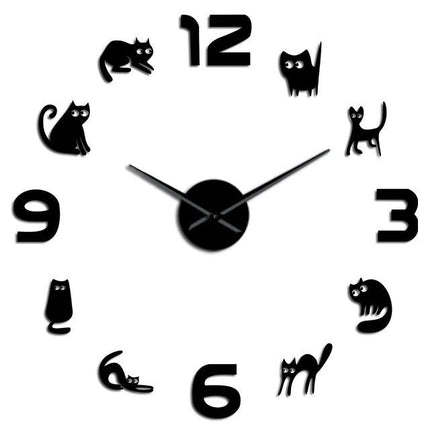 Grote 3D wandklok met katten stickers