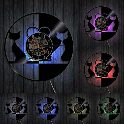 Design wandklok kat van vinylplaat