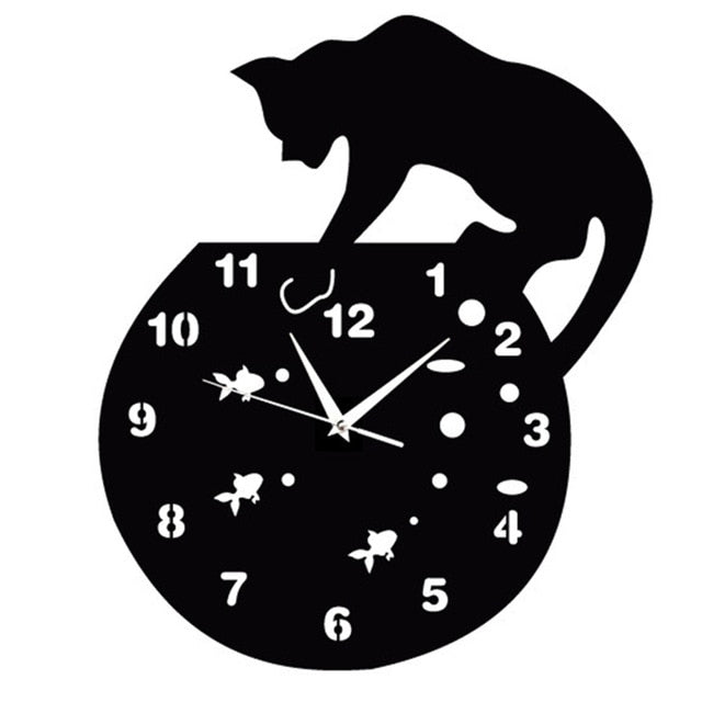 Wandklok met kat en vissen design